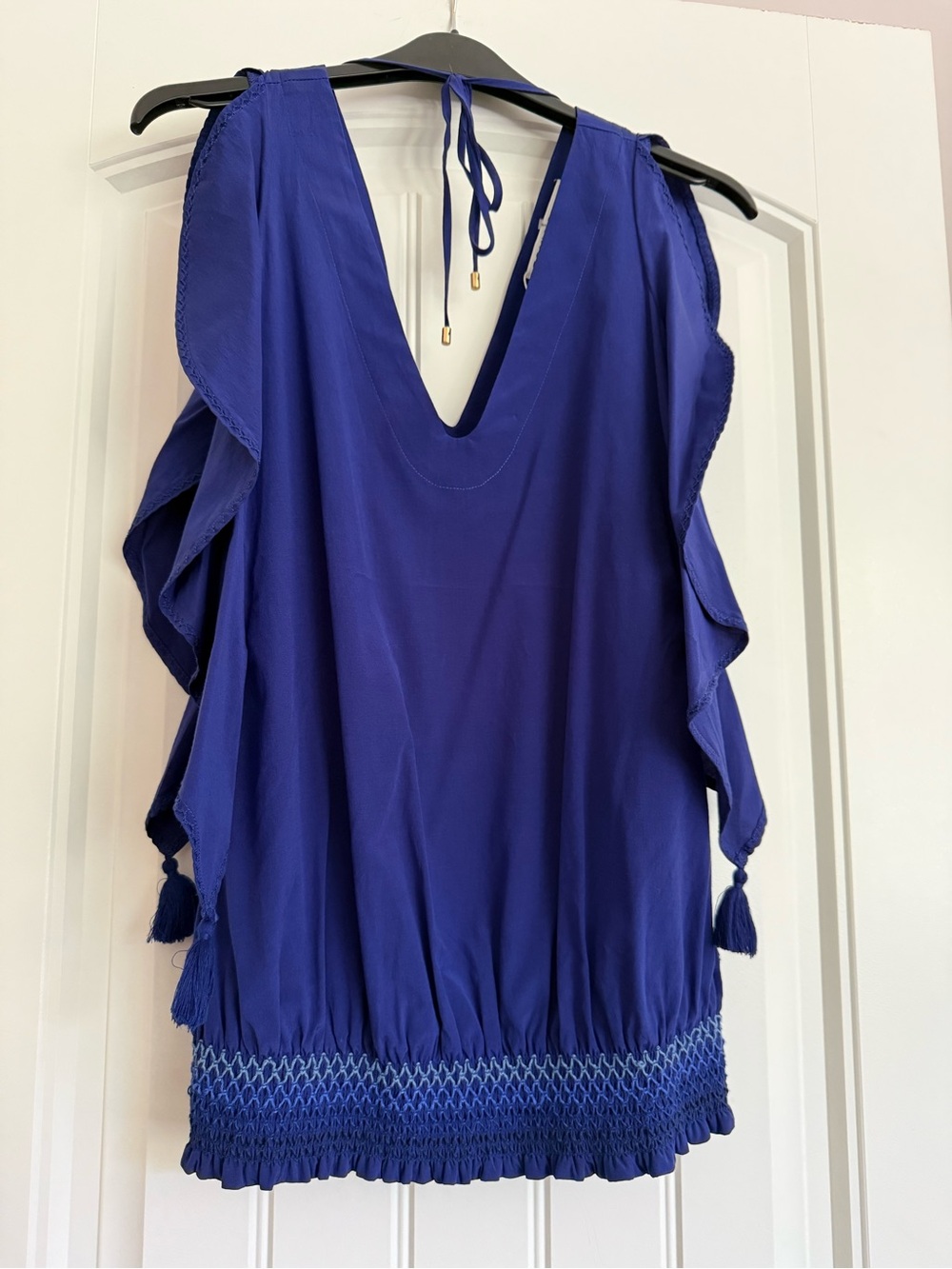 Trina Turk Cobalt V-Neck Sleeveless Top with Tie